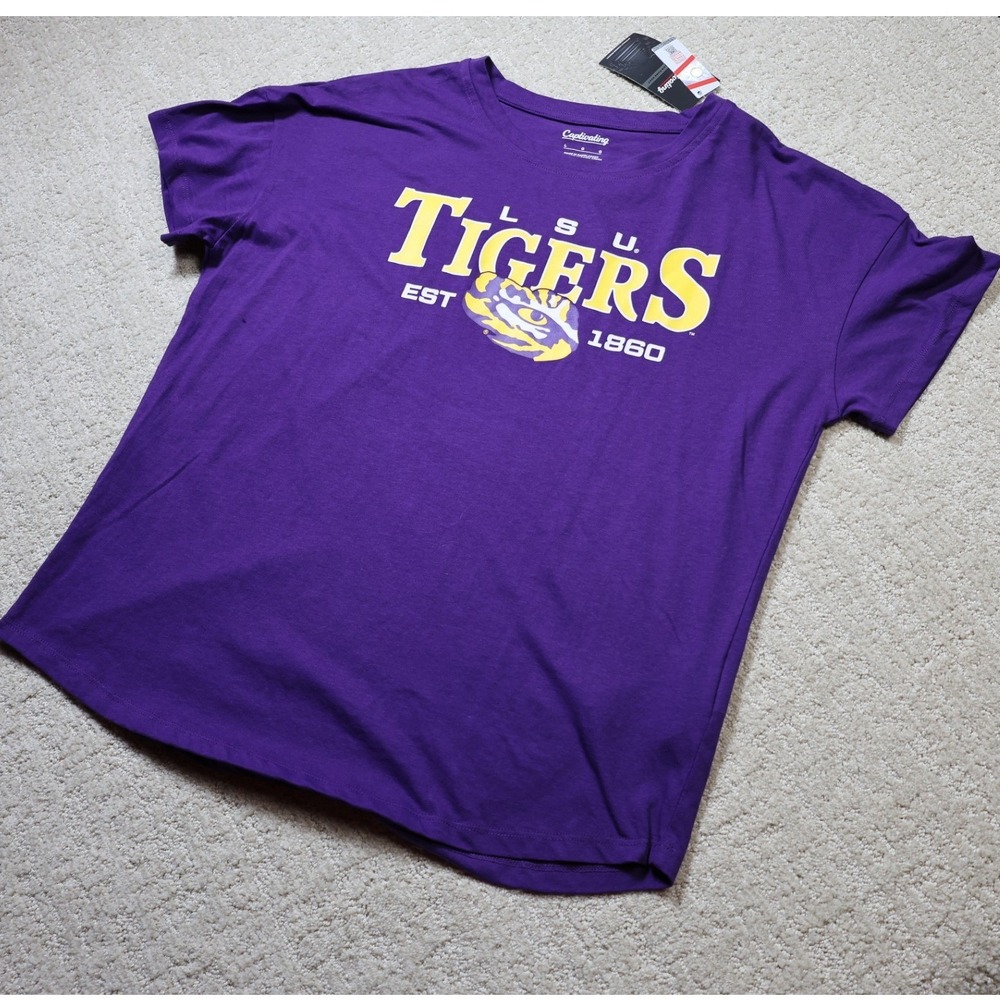 Captivating LSU Tigers Womens Regal Purple Graphic T-Shirt Large 047 43 2200 NWT